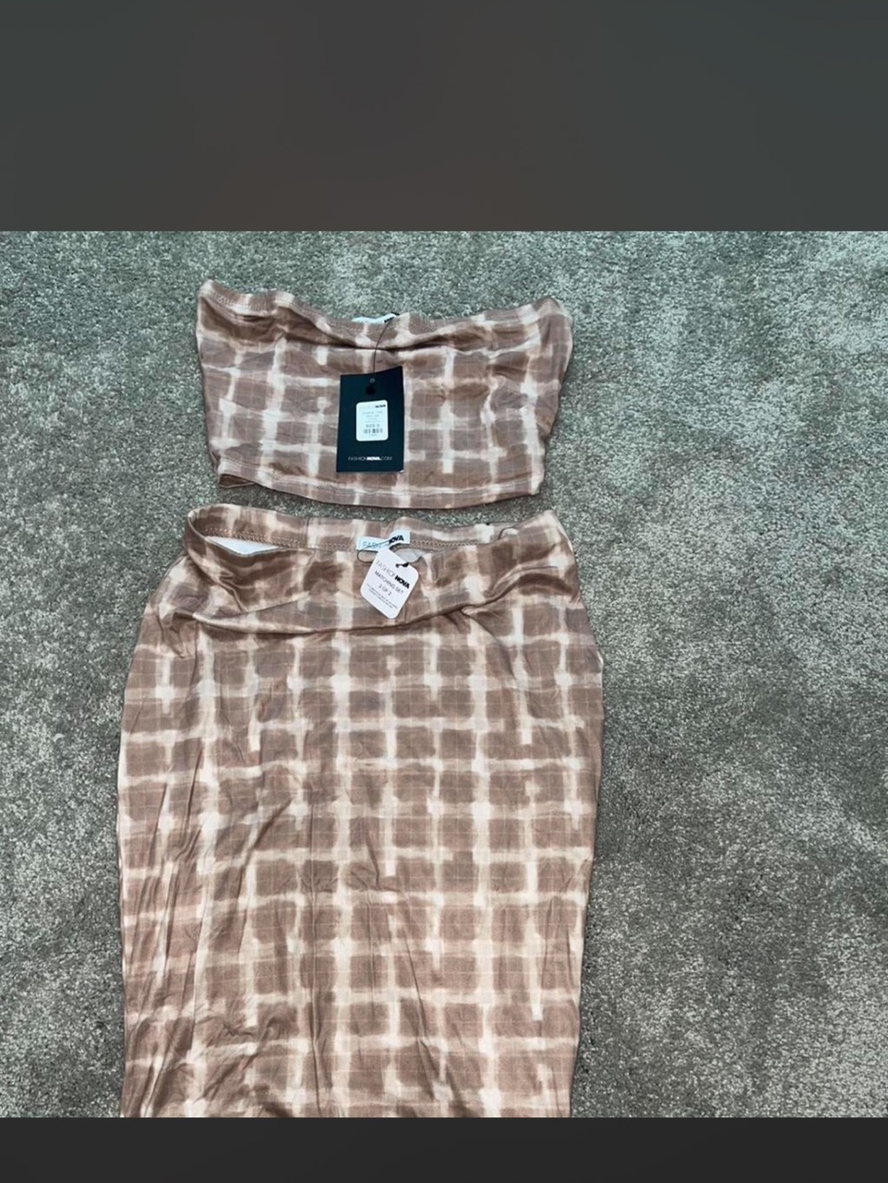 Fashion Nova Brown & Cream Tie-Dye Tube Top and Skirt Set
